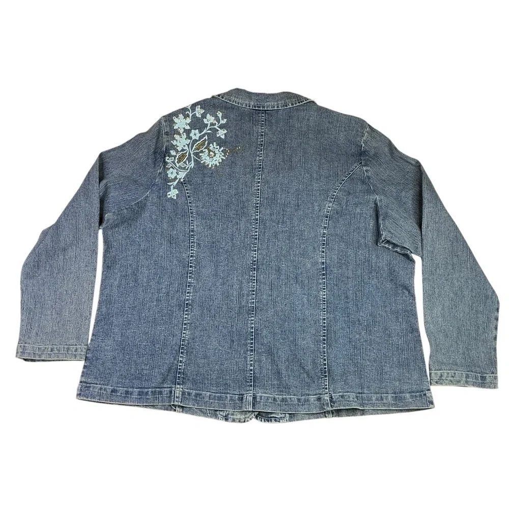 Denim 24/7 Blue Jean Jacket Blazer Long Sleeve with Embroidered Floral Design - Picture 12 of 16
